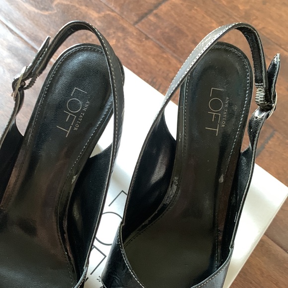 LOFT Christina Black Leather Platform Peep Toe Slingback Heels Size 6.5 - Picture 4 of 16